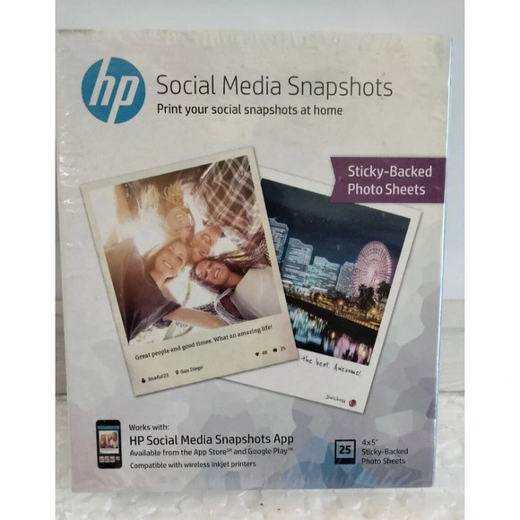NEW HP Photo Paper Sticky-Back Social Media Snapshots (4x5) 25 sheets - Picture 1 of 4